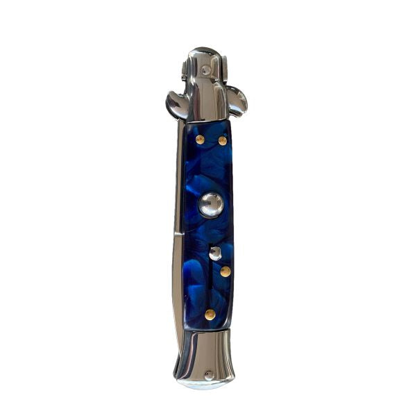 Blue Marble Stiletto with Silver Blade