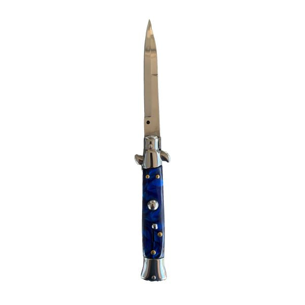 Blue Marble Stiletto with Silver Blade
