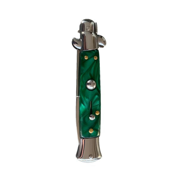 Green Marble Stiletto with Silver Blade