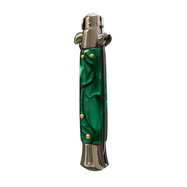 Green Marble Stiletto with Silver Blade
