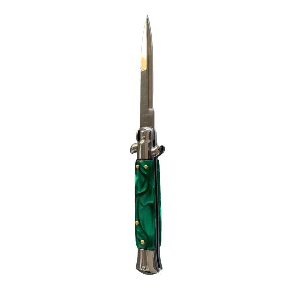 Green Marble Stiletto with Silver Blade