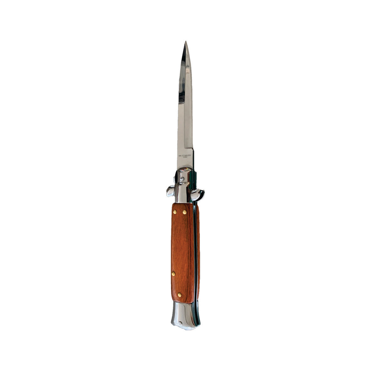 Wood Handle Stiletto with Silver Blade