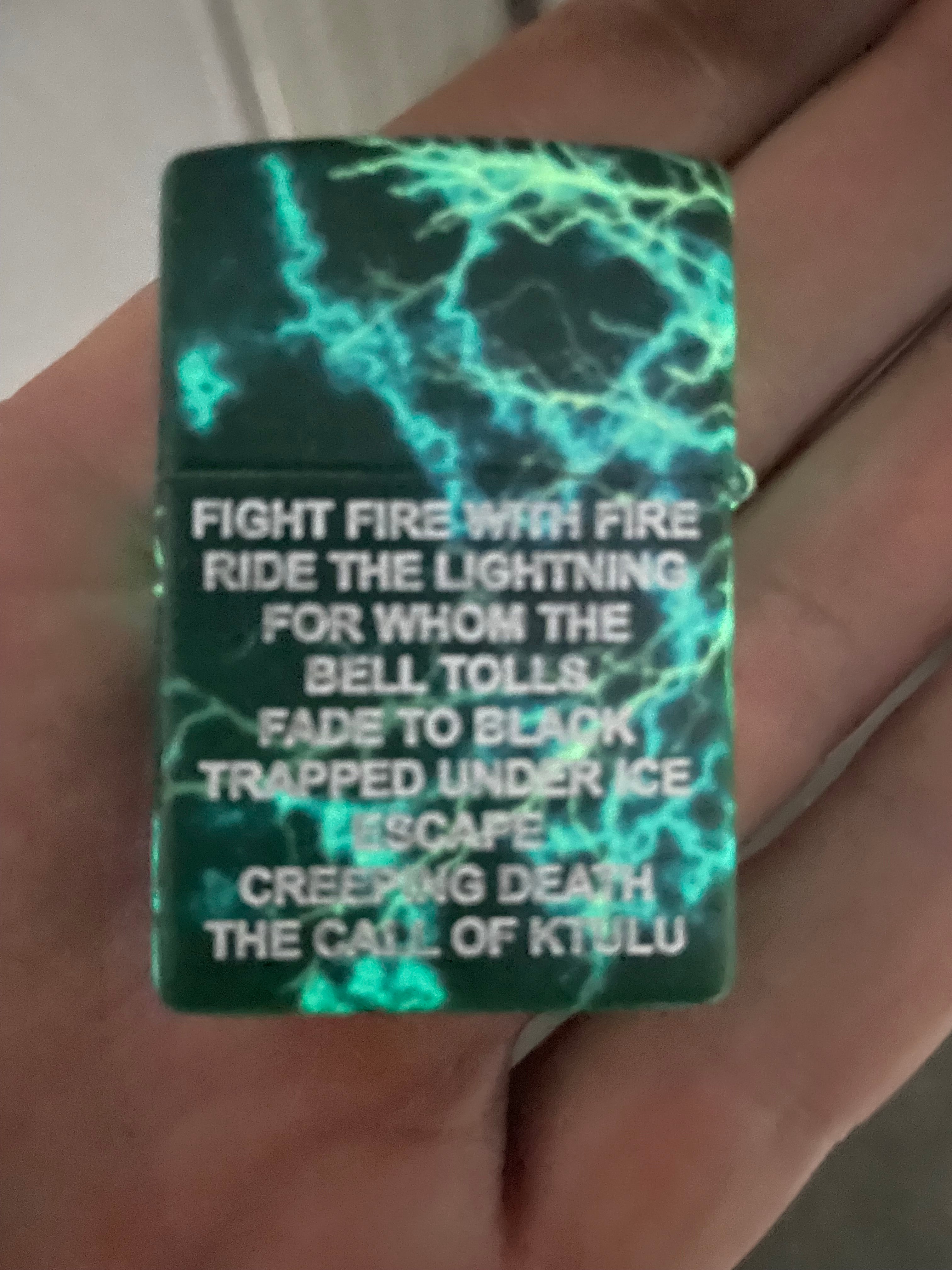 Ride the Lightning Zippo. Glow in the dark