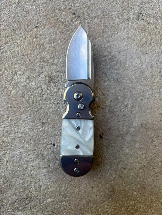 Mini White Marble Stiletto w/ Silver Blade
