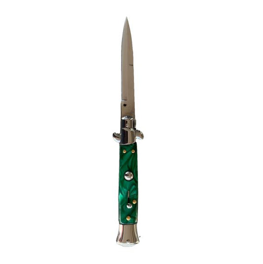 Green Marble Stiletto with Silver Blade